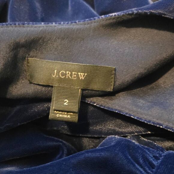 J. Crew Dress Size 2 Blue Velvet Ruffle Hem Sleeveless Party Holiday - Picture 8 of 8